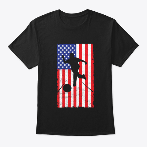 American Flag Bowling Design Black T-Shirt Front