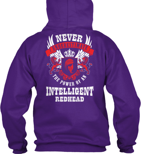 Never Underestimate The Power Of An Intelligent Redhead Purple T-Shirt Back