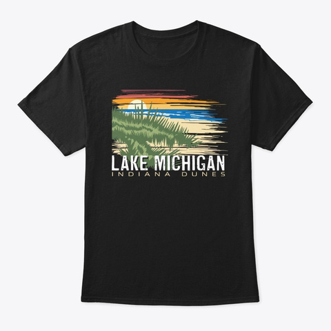 Michigan Lake Dunes Beach Black T-Shirt Front