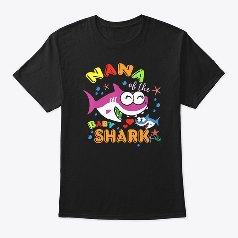 Birthday Nana Shark Black T-Shirt Front