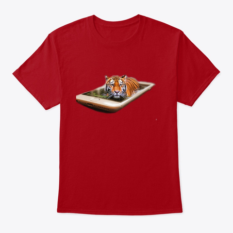 Tiger On Phone Deep Red T-Shirt Front