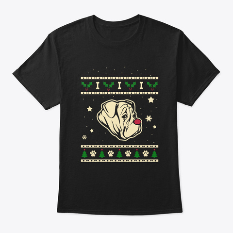 Christmas Old English Bulldogge Gift Black T-Shirt Front