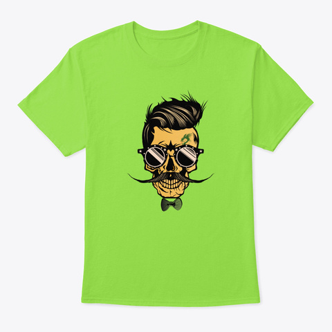 Spider   Skull Bearded Hipster Mustache Lime T-Shirt Front