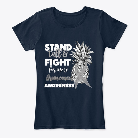Brain Cancer Awareness Pineapple  New Navy T-Shirt Front