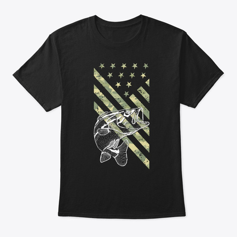 Camouflage American Flag Bass Fishing Us Black T-Shirt Front