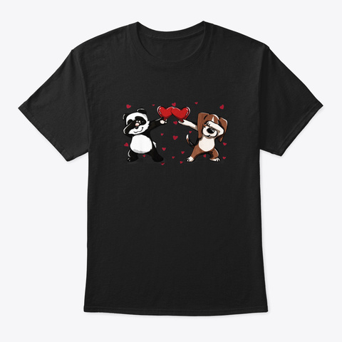 Dabbing Panda Beagle Heart Valentines Da Black T-Shirt Front