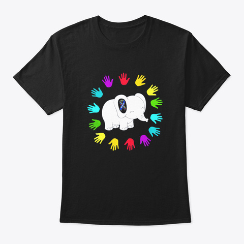 Autism Elephant Awareness Black T-Shirt Front