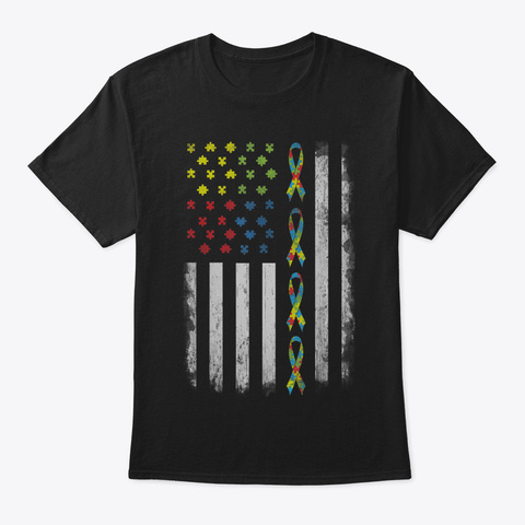 Autism Awareness Tshirt American Flag Di Black Camiseta Front