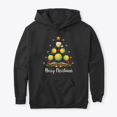 Tennis Merry Christmas Tree Family  Black T-Shirt Front