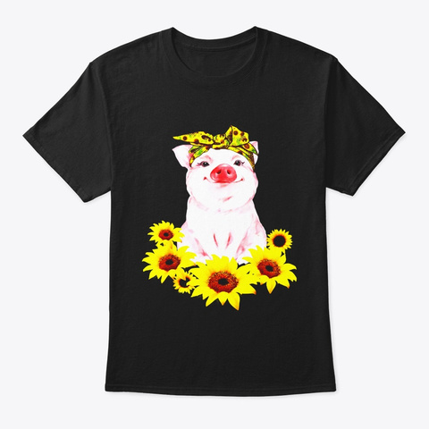 Cute Pig And Bandana Sunflower Shirt Black Camiseta Front
