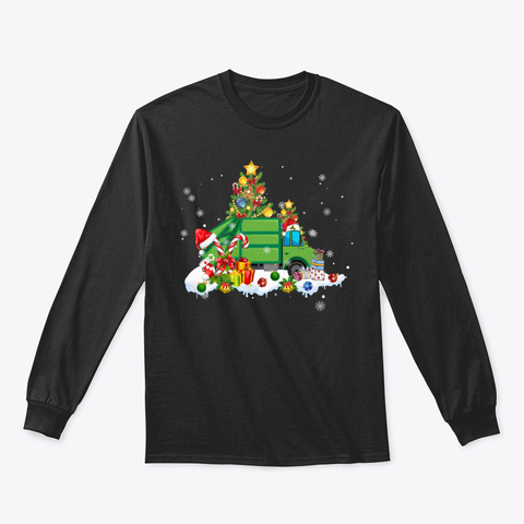 Garbage Truck Christmas Tree Lights Orna Black T-Shirt Front