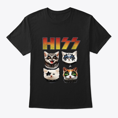 Hiss Funny Cats Kittens Rock Rockin Gift Black áo T-Shirt Front