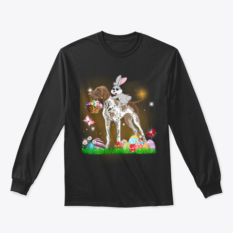 Pointer Dog Bunny Easter Day Black T-Shirt Front