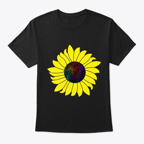 Colorful Mandala Inside Sunflower Black T-Shirt Front