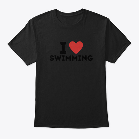 I Love Swimming Simple Heart Design Black T-Shirt Front