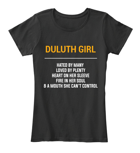 Duluth Mn Girl   Heart On Sleeve. Customizable City Black T-Shirt Front