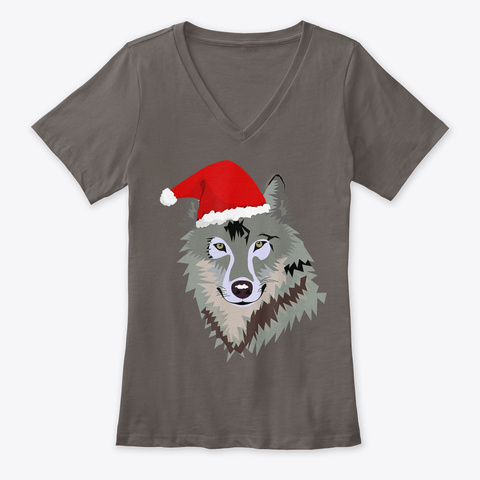 Funny Grey Wolf Christmas T Shirt Santa Asphalt T-Shirt Front