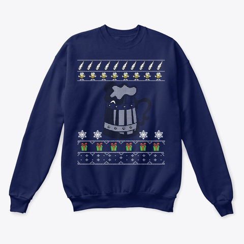 Beer Ugly Christmas Sweater Funny Beer Navy  Kaos Front