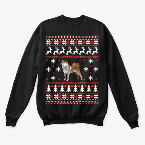 Shiba Inu Ugly Christmas Sweater Black T-Shirt Front