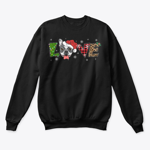 Frenchie Dog Love Christmas Tshirt Black T-Shirt Front