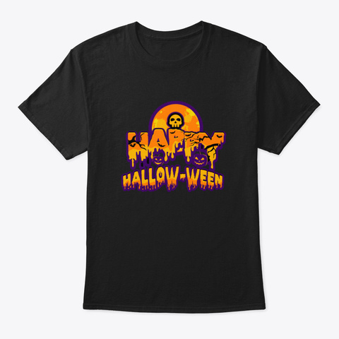 Happy Halloween Pumpkin Skeleton Black áo T-Shirt Front
