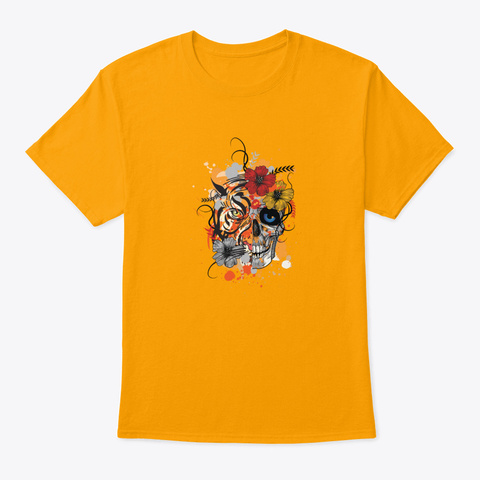 Vampire   Abstract Tiger And Skull Gold T-Shirt Front