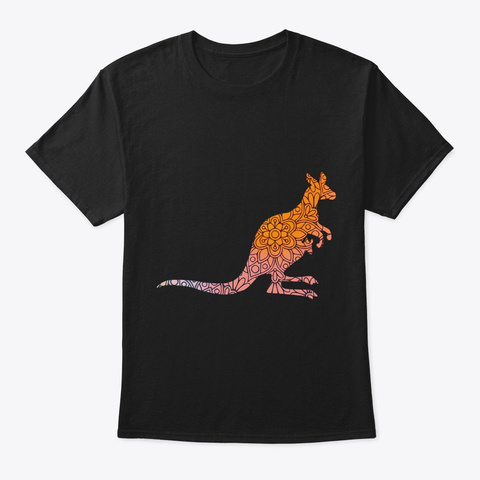 Kangaroo Flashy Mandala Black T-Shirt Front