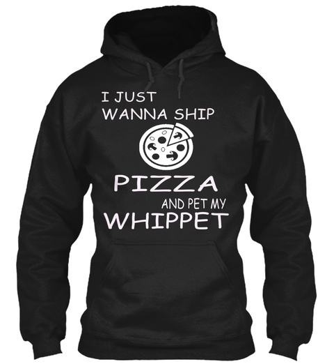 Pizza And Whippet Black T-Shirt Front