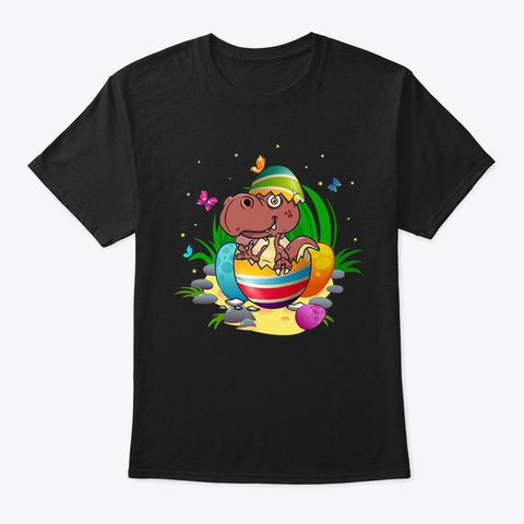 Easter Egg Dinosaur Shirts Black T-Shirt Front