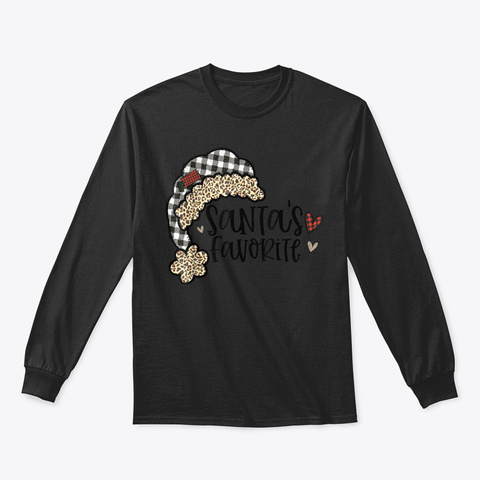 Christmas Santa Hat Buffalo Plaid Leopar Black T-Shirt Front