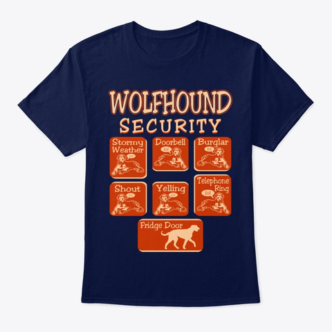 Wolfhound Dog Security Funny Navy T-Shirt Front