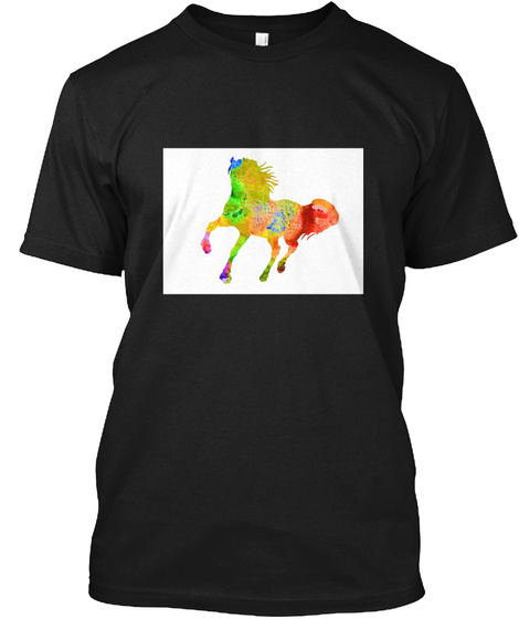 Horse Colorful Silhouette Art Print Wate Black T-Shirt Front