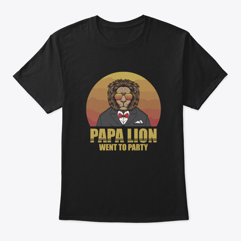 Papa Lion In Retro Style Black T-Shirt Front
