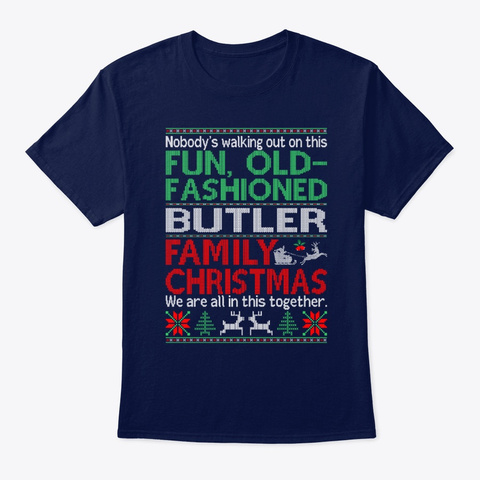 Old Fashioned Butler Family Christmas Navy T-Shirt Front