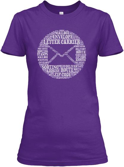 Mailbox Envelope Letter Carrier Stamp Sorting Address Delivery Route Zip Code Scanning Purple T-Shirt Front