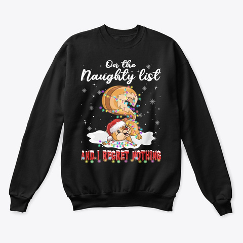 Squirrel On Naughty List Christmas Black T-Shirt Front