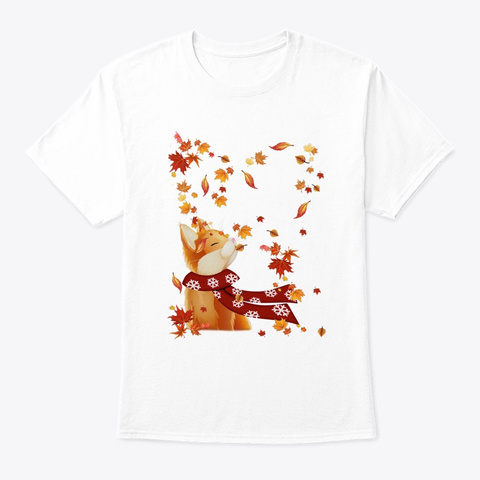 Cooler Cat Kitten Leaves And Scraf Fall  White T-Shirt Front