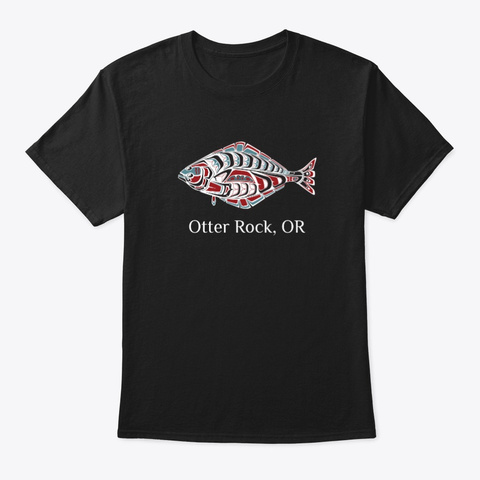 Otter Rock Or Halibut Fish Pnw Black áo T-Shirt Front