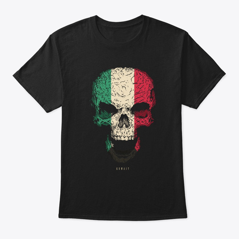 Skull Kuwait Flag Skeleton Black Camiseta Front