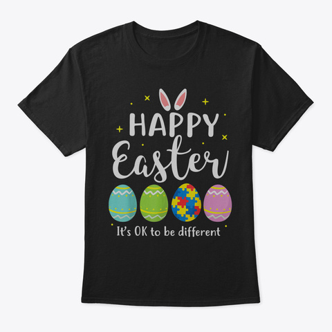 Autism Easter Egg Shirt Bunny Puzzle Awa Black T-Shirt Front