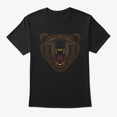 Bear Head   Line Art Grapic   Animal Black T-Shirt Front