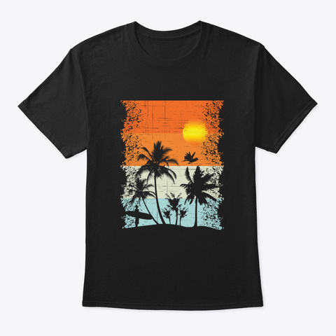 Beach And Palm Trees Black T-Shirt Front