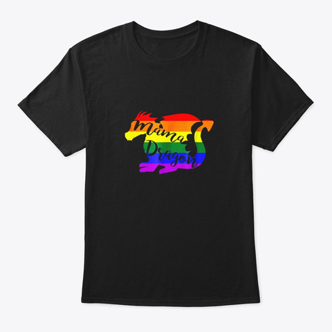 Mama Dragon Shirt Rainbow Colored Dragon Black T-Shirt Front