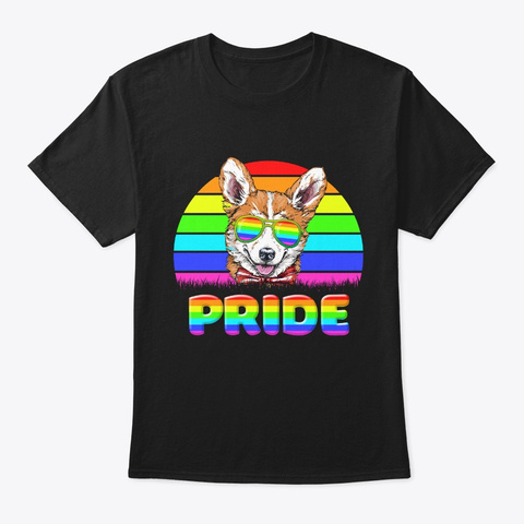 Pride Lgbt Cute Corgi Dog Rainbow Tshirt Black T-Shirt Front