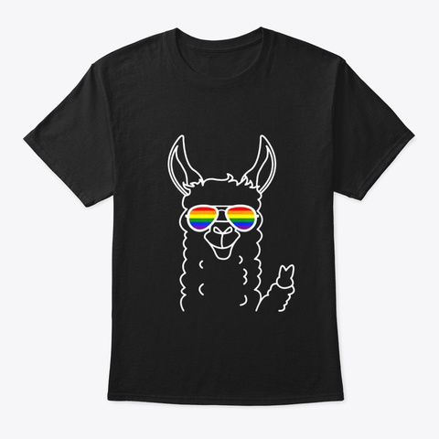 Funny Pride Tshirt Llama With Prideflag Black T-Shirt Front