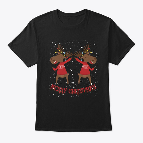 Merry Christmas Deer Moose Black T-Shirt Front