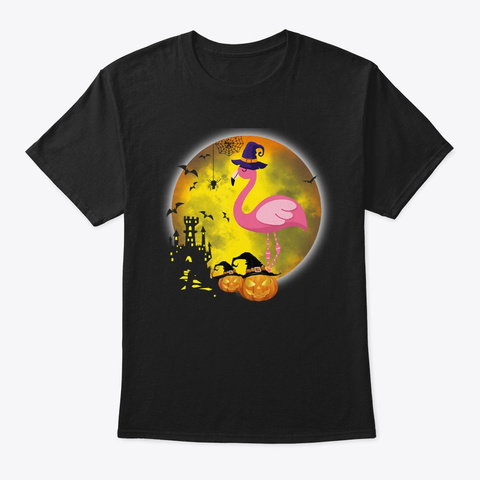 Flamingo Halloween Funny Happy Halloween Black T-Shirt Front