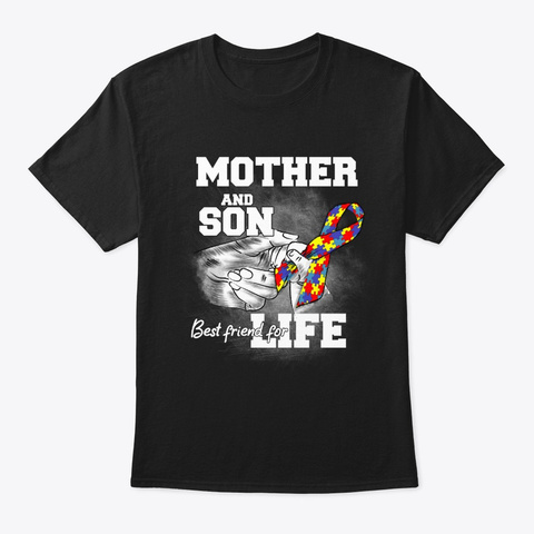 Mother And Son Autism Gift Black T-Shirt Front