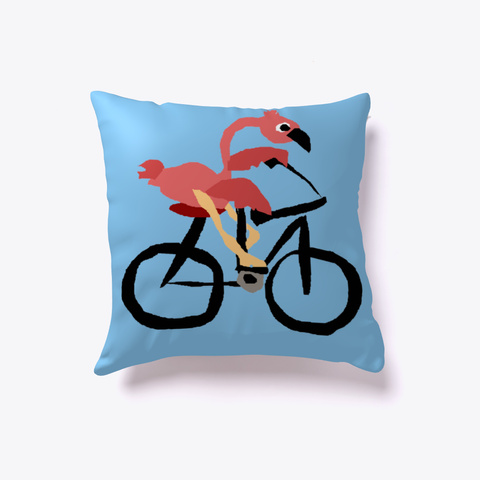 Funny Pink Flamingo Riding Bicycle Light Blue T-Shirt Front