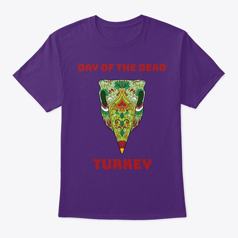 Day Of The Dead Turkey   Thanksgiving Purple T-Shirt Front